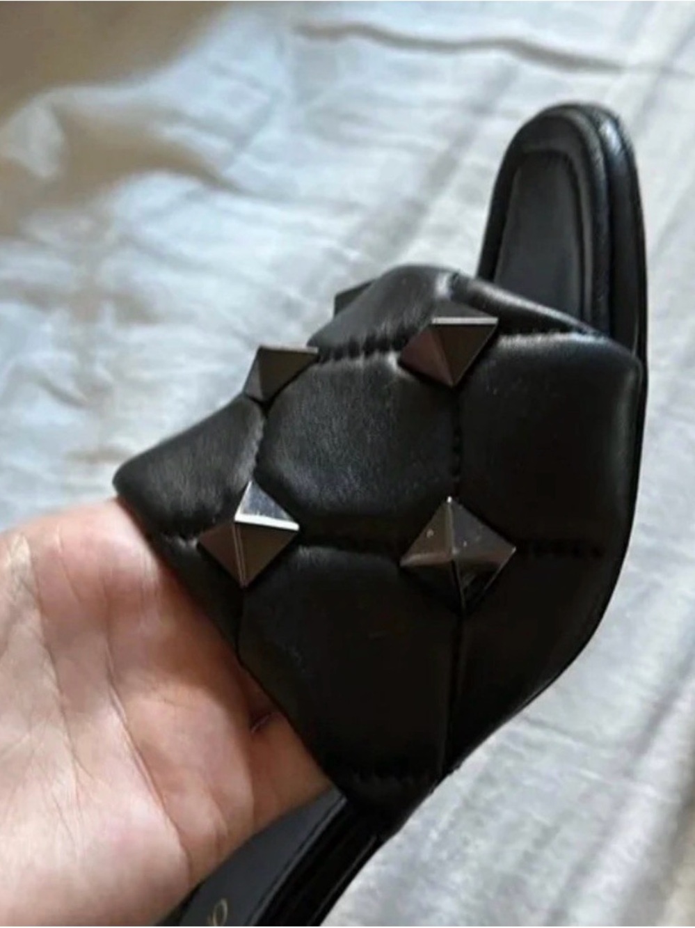 Valentino Garavani Black Quilted Stud Slide sandal/Mules - Picture 8 of 11